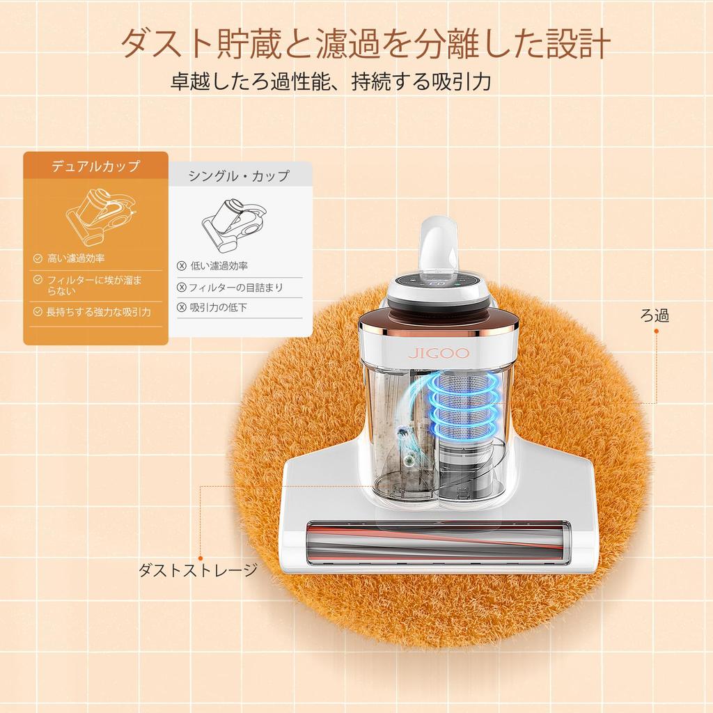 JIGOO J300 Futon Mite Filter Separation Futon Vacuum Strong Virus UV Allergen Hot Air HEPA Futon Vacuum Cleaner Cleaner, Design, 500W, Cleaner, 13Kpa,