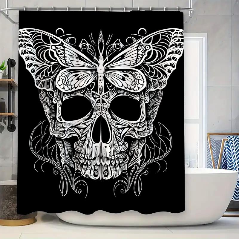 Tuniu Black Skull Lace Floral Pattern Bathroom Curtain Gothic Decor Bedroom Shower Curtain