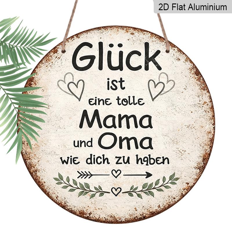 

2D Flat, 1pc 1pcs German Luck Is Having a Great Mom & Grandma Wall Sign - Vintage Round Plaque Suitable for Kitchen, Living Room Decor, Gift for 7.87x7.87in