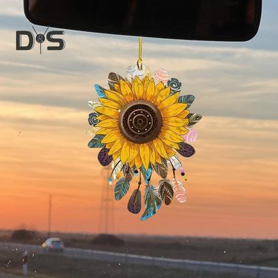 Saulespuķu auto piekarināms ornaments Jauki retro saulespuķu automašīnas salona apdare Daudzfunkcionāls automašīnas aizmugures skata spoguļa piekariņš
