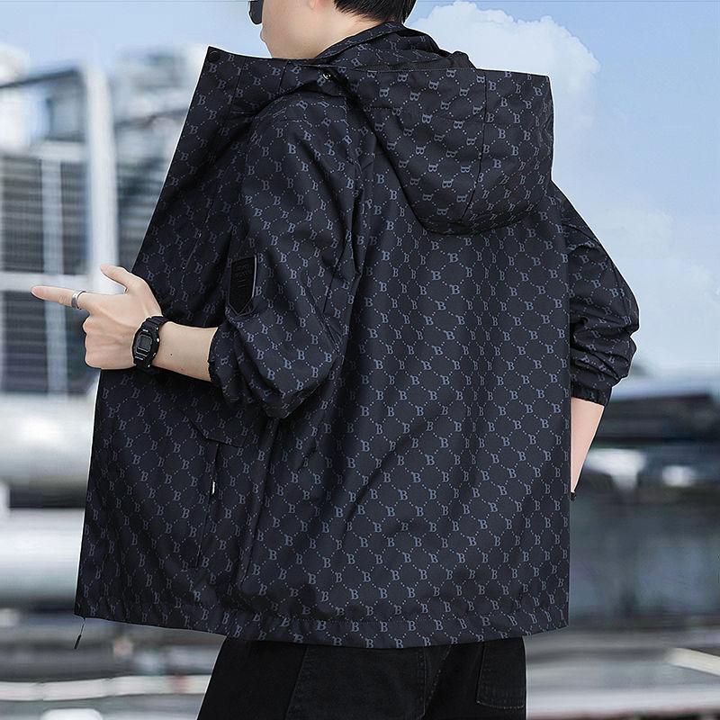 Spring and Autumn New Men's Casual Hooded Jacket Coat Solid Baseball Neck Zipper Windbreaker Coat Cycling Suit Versatile Coat