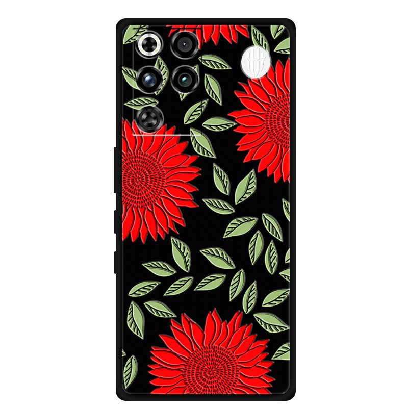For ZTE Nubia RedMagic 11 Pro 5G Case 3D Emboss Flowers Relief Soft Black Silicone Back Cover For ZTE Nubia RedMagic 11Pro Funda