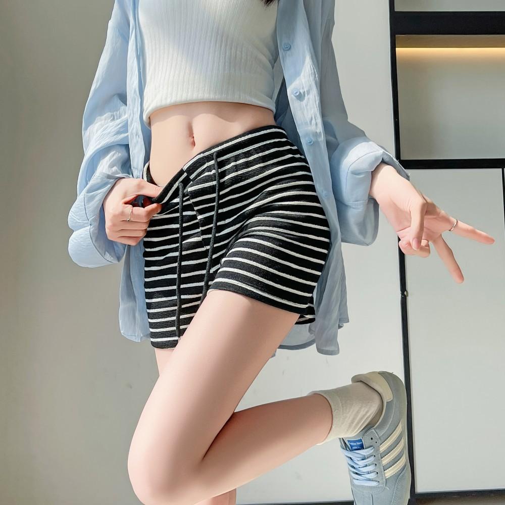 

Striped sweatpants shorts children s summer new loose and thin high waist wear casual yoga wide leg pants hot pants S чёрный