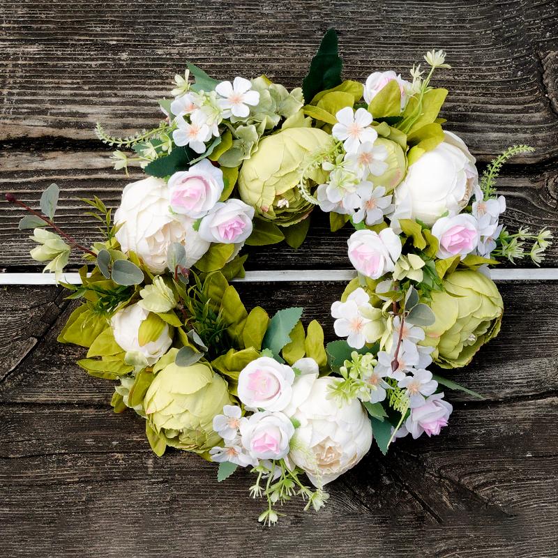 Искусственный пионовый венок Подвесное украшение на дверь Свадебный декор для перемычки Цветочный свадебный рождественский венок Украшение для гостиной к празднику зелёный