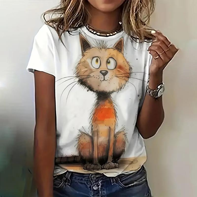 Fun animal pattern 3D printed women's T-shirt casual short sleeved