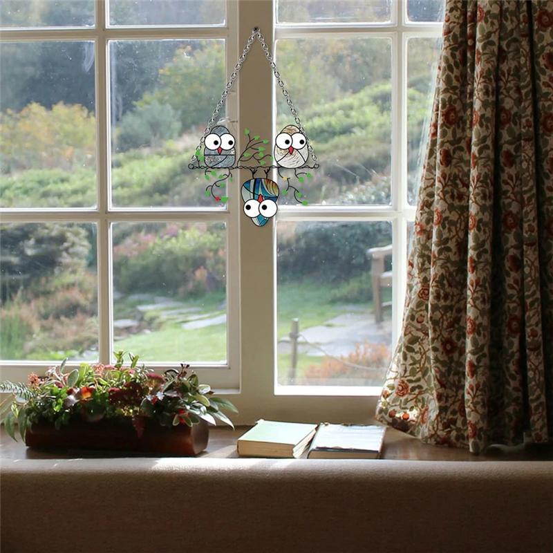 

AD23-Cute Cartoon 3 Owl Pendant Creative Color Owl Pendant Home Garden Decoration Door Hanging Decorations, B Durable