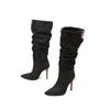 Grey Blue Women Knee High Boots High Stiletto Heel Big Size 50