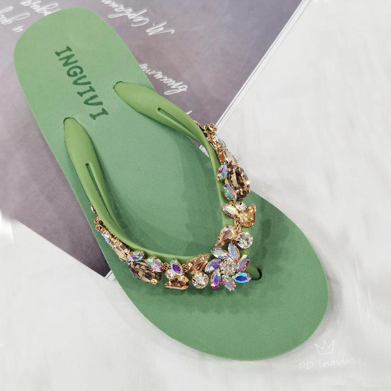 Slippers Women Glitter Flip Flops Summer 2024 Fashion Outdoor Rhinestone Chain Wedge Beach Slippers Jelly Hawaiian Flat Sandals