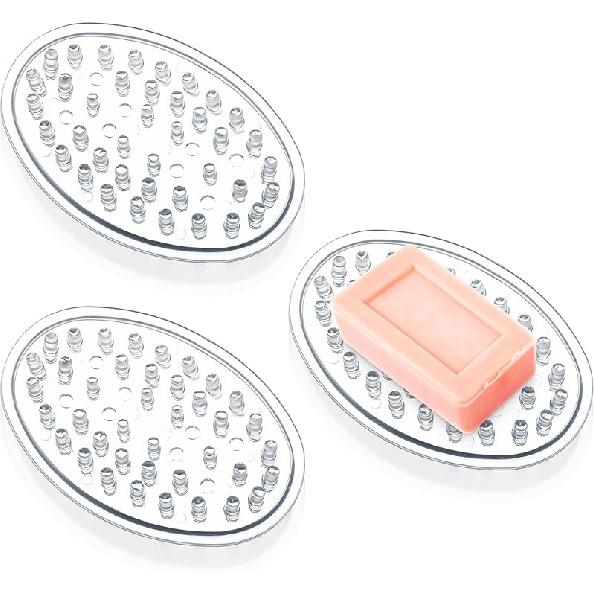 Plastic Soap Dish 2 Pack Clear Soap Dish for Bar Soap with Holes Soap Savers Soap Sponge Holder for Kitchen Bathroom Shower Counter 4.5 x 3 x 0.7