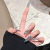 Dark Blue Cat Eye Wearable Nails - Long, Thin, Removable Fake Nail Stickers, Finished Handmade Design (2026 Edition)