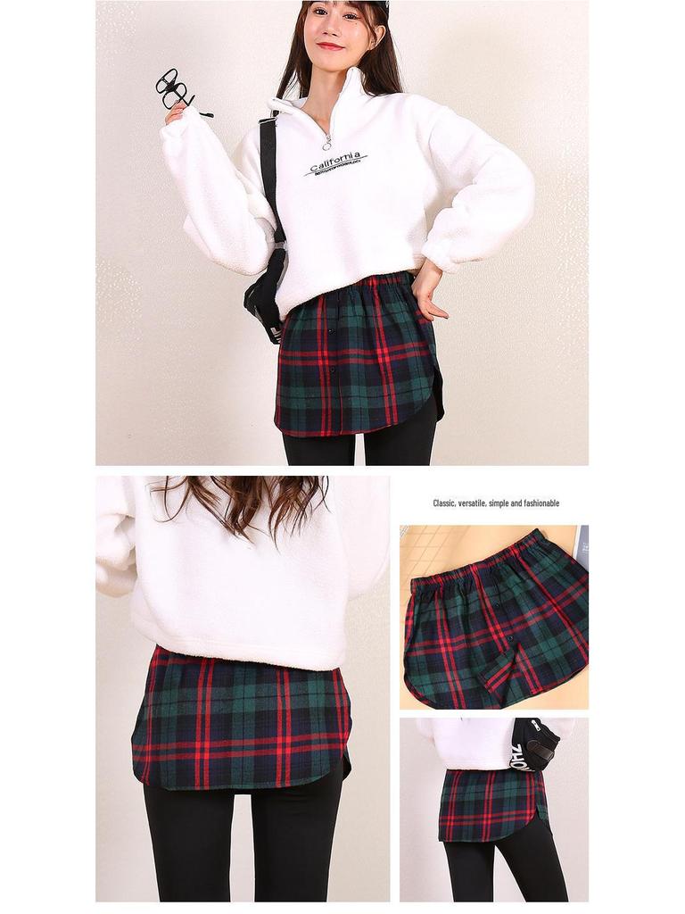 Plaid Layered Sweater Skirt for Women - Autumn/Winter Bottoming with Faux Hem To Cover Hips.