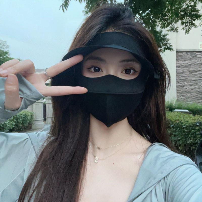 1PCS Polyester Ice Silk Mask Portable Sunshade Breathable Sunscreen Mask Outdoor With Brim Sun Protection Hats