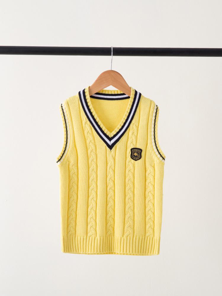 Strikket ermeløs vest for barn: Vår & Høst College-stil Skoleuniform
