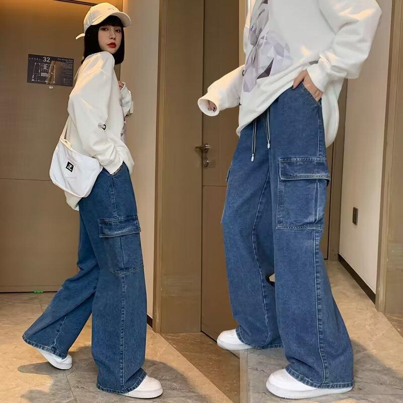 

Широкие джинсы с высокой талией, повседневные брюки-карго, уличные, прямые, женские мешковатые брюки XS серый