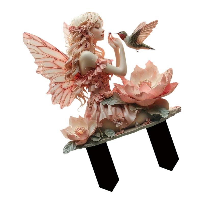 Transparents Acrylic Garden Art Stake Featuring Fairies Flower Pattern for Outdoor Home Decoration