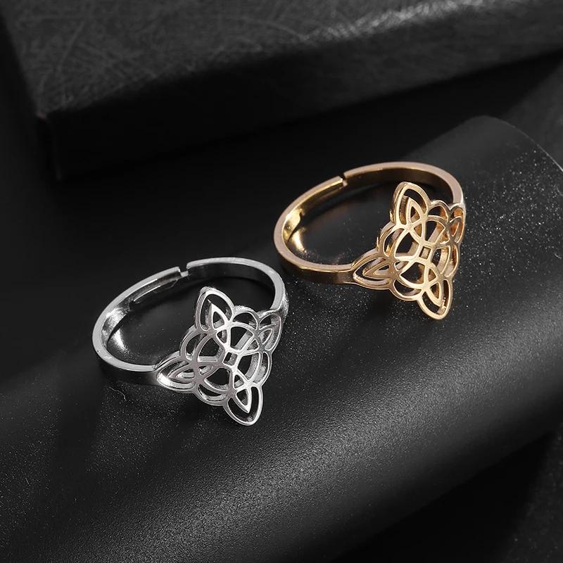 Stainless Steel Witch Knot Adjustable Ring Fashion Jewelry for Women Girls Good Luck Gift Party Casual