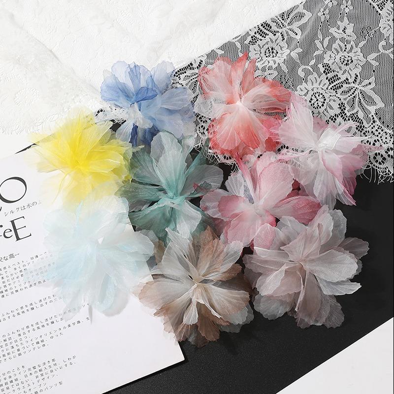 10Pcs 3D Flower Organza Lace Patches Applique For Bridal Wedding Dress Home Gradient Lace Trim Sewing Accessories Room Decora