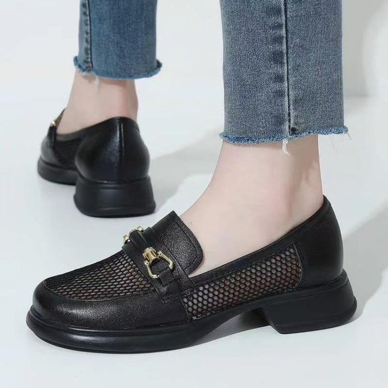 Mesh Zapatos Para Mujeres 2024 Spring Breathable Hollowed Out Loafers Casual Slip On Flat Mesh Leather Footwear Luxury Shoes