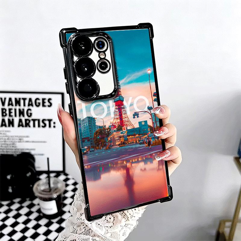 Osaka Tokyo Japan Scenery Plating Phone Case For Samsung Galaxy S24 S25 FE S26 Edge S23 Ultra S22 S21 Plus S20 Anti-Fall Airabag