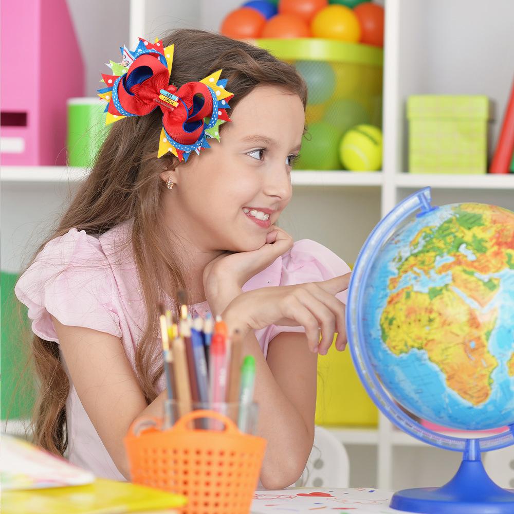 2Pcs New Letters Children's Hairpin Color Pencil Bow Hair Accessories Student Season Dress Headdress Hair Clip Gift