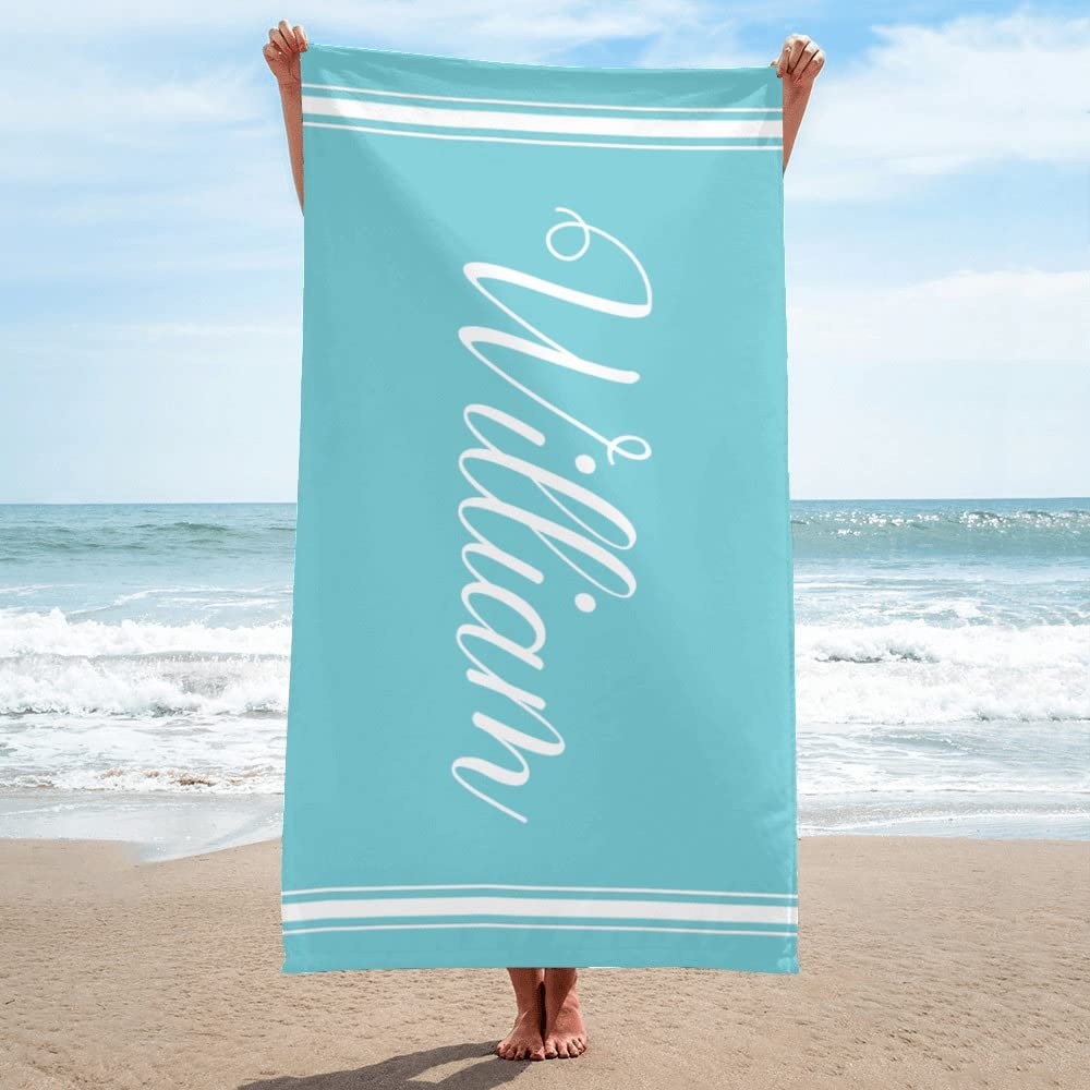 Personalized Striped Beach Towel Custom Name/Logo Oversized Microfiber Towel Summer Party Gift for Beach Swimming Bath Sports