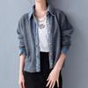 Women's Long Sleeve Knit Top O Neck Japanese Casual Sweater Faux Denim Patchwork Cardigan