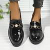 Spring New Leopard Printed Women Loafers Fashion Pearl Decor Thick Heel Ladies Shoes Pu Leather Big Size Office Shoes