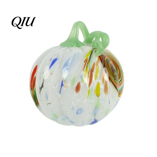 Fall Season Decoration Mini Hand Blown Glass Pumpkin Ornament, Collectible Thanksgiving Halloween Transparent Figurine Faux Crystal Hanging for Fall,