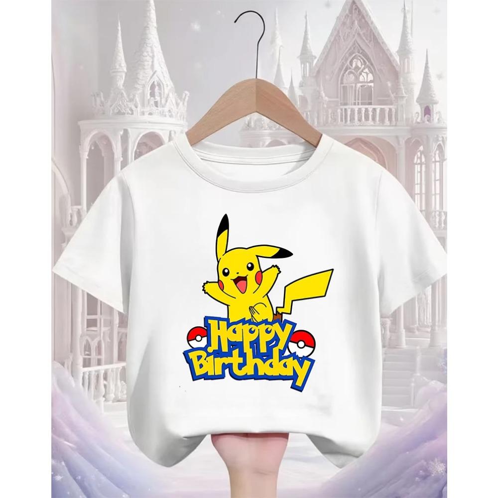 Crew Neck Cute Pikachu T Shirt 3-14Y Boys Girls Summer Kawaii Fashion Street Hot Cartoon Casual Children
