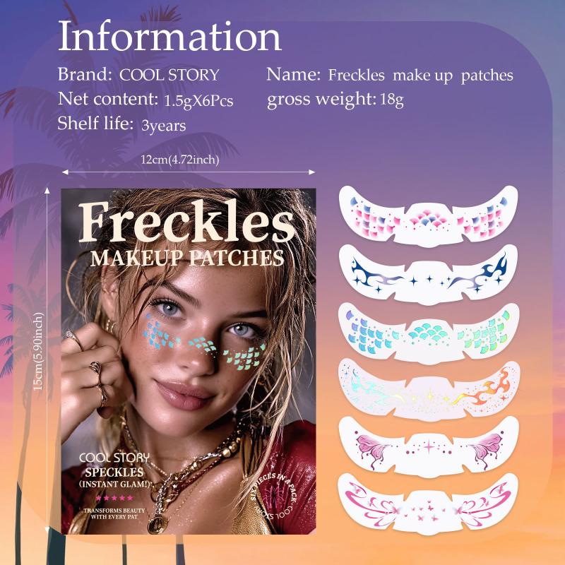 6 Sheets Christmas Freckle Stickers Makeup Party Face Tattoo Cheek Blush Spot Patches Temporary Body Art Decals for Teens Adults