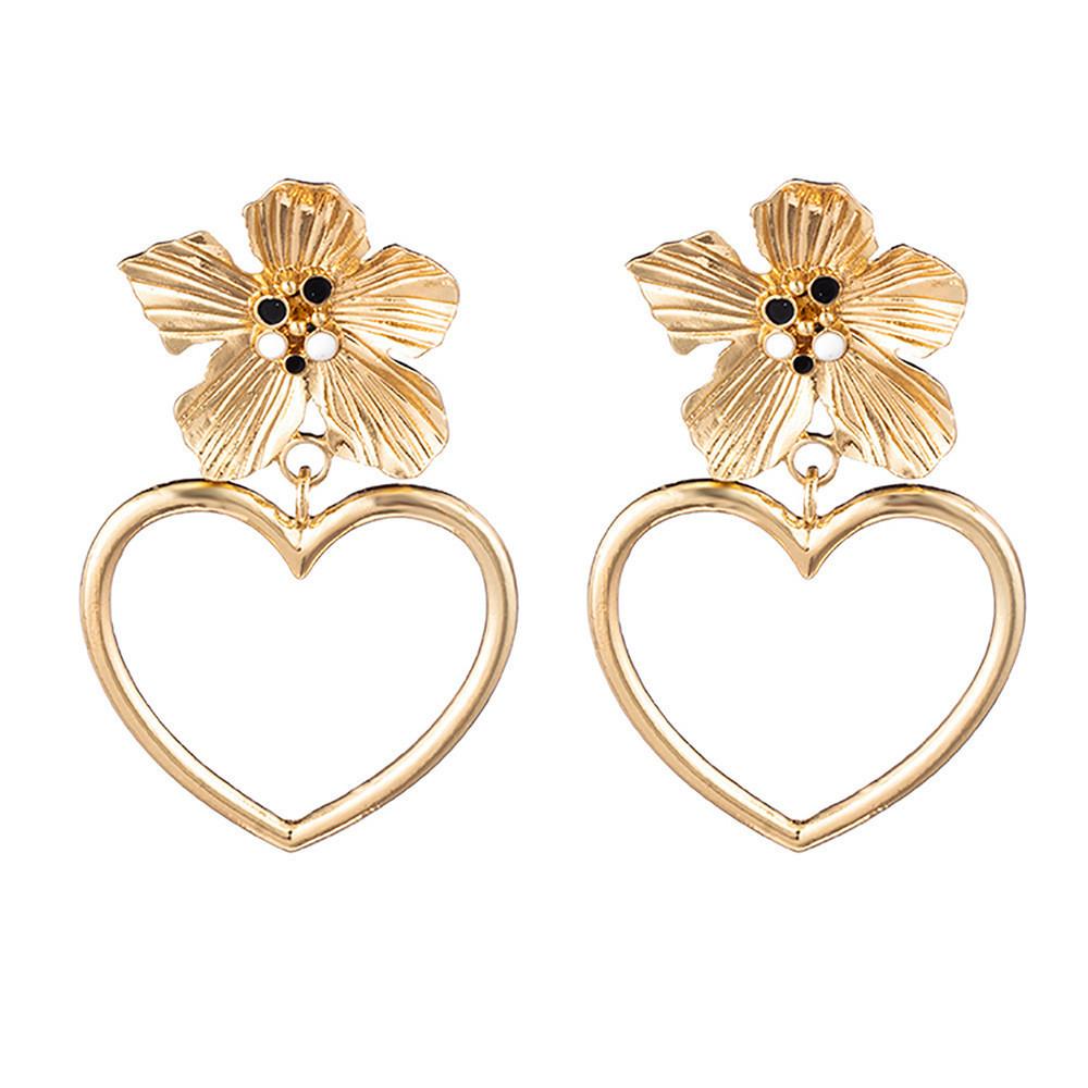 Trendy Gold Alloy Heart Shaped Earrings Stylish Hollow Design For Women