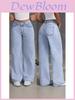 Pantaloni di Jeans da Donna a Vita Alta, Vestibilità Larga, con Dettagli a Bottone per Uso Casual