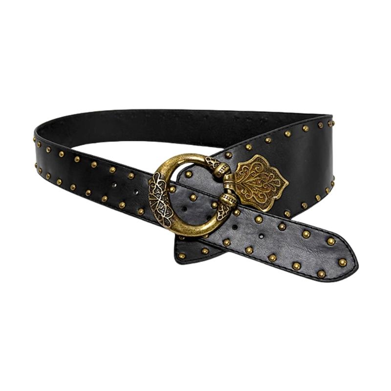 

Carved Buckle Belt for Pants Rivet Studded PU Waist Belt Subcultures Sweater Belt 2000s Hot Girl Belt Clothing Accessory чорний