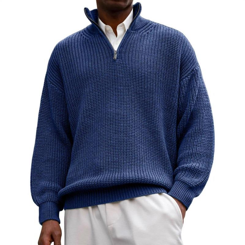 Men's Half Zip Knit Polo Sweater Stand Collar Long Sleeve Casual Pullover