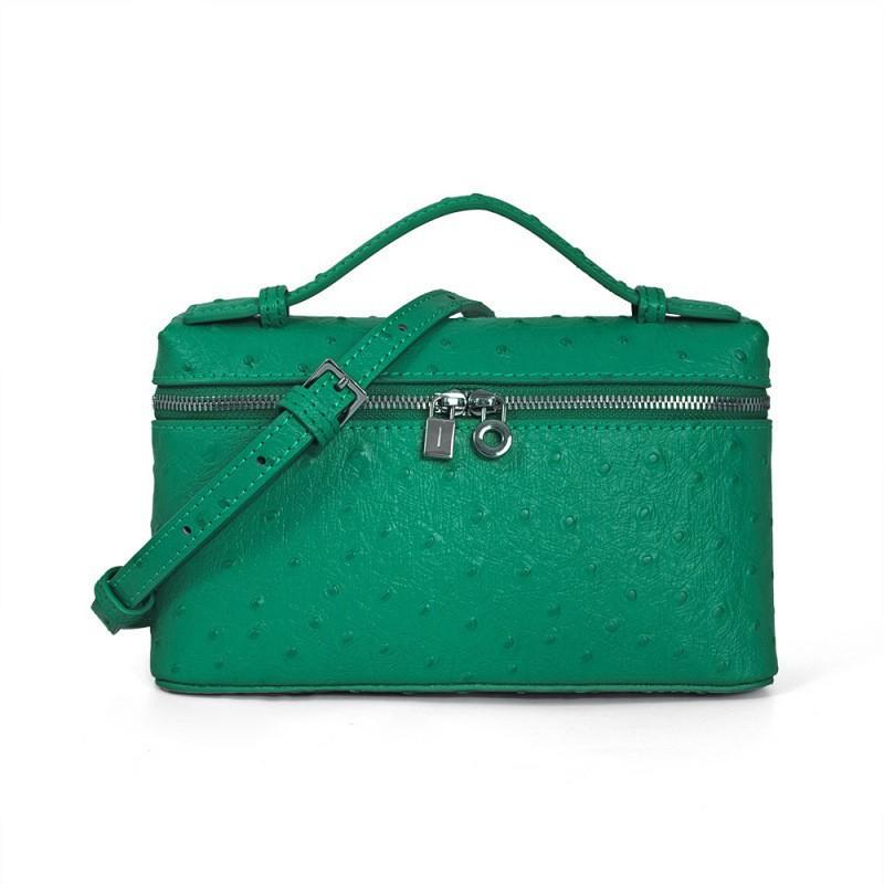 First-layer Cowhide Ostrich Pattern Lunch Box Bag High-quality Leather Women's New Style Handbag Cross-body Cosmetic Single Shoulder
