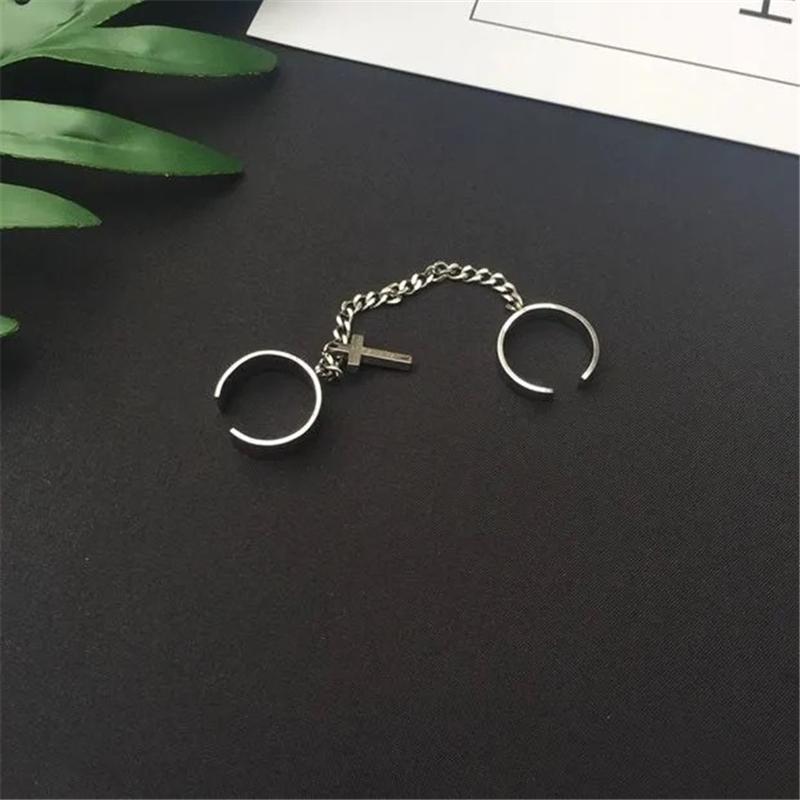 Women Chain Cross Open Circle Ring For Man Street Jewelry Two-Finger Ring Set