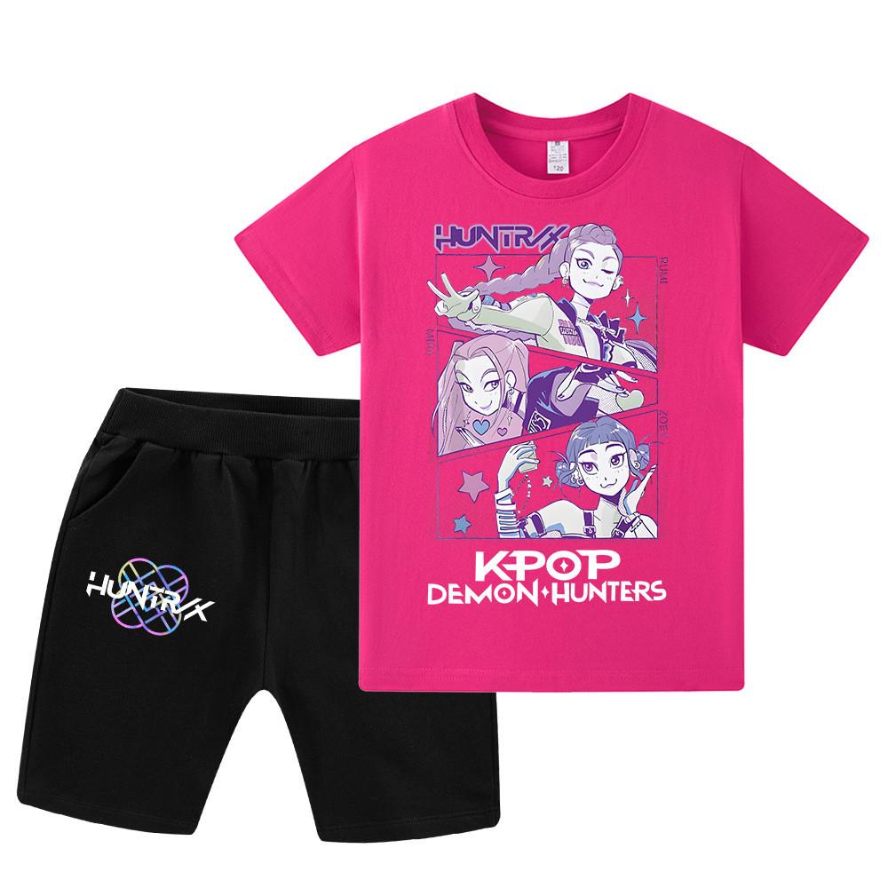 WA1198 Kids Boys Girls Kpop Rumi Zoey Mira Print Short Sleeves T-shirt Shorts Pants Sets
