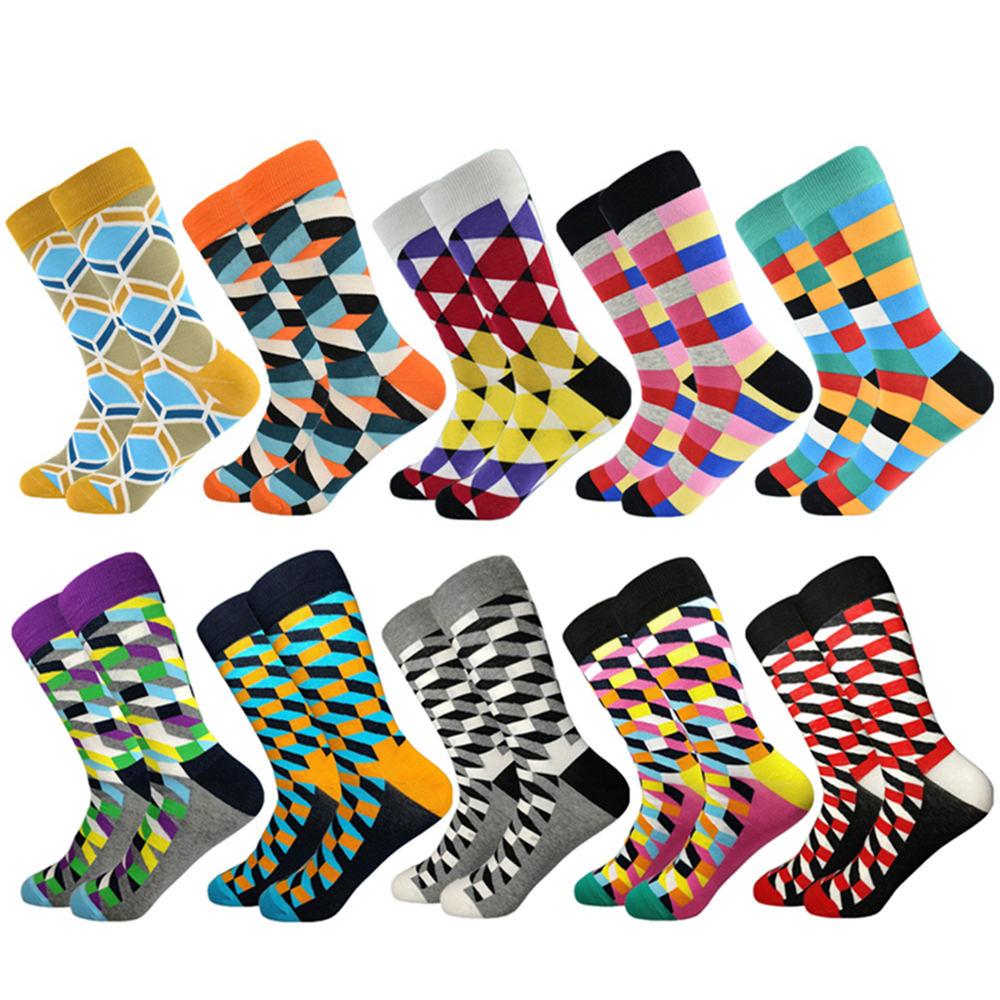 Classic  Men Socks Casual Gentleman High Quality Color Puzzle happy Socks Business Party Dress Cotton Socks for Men