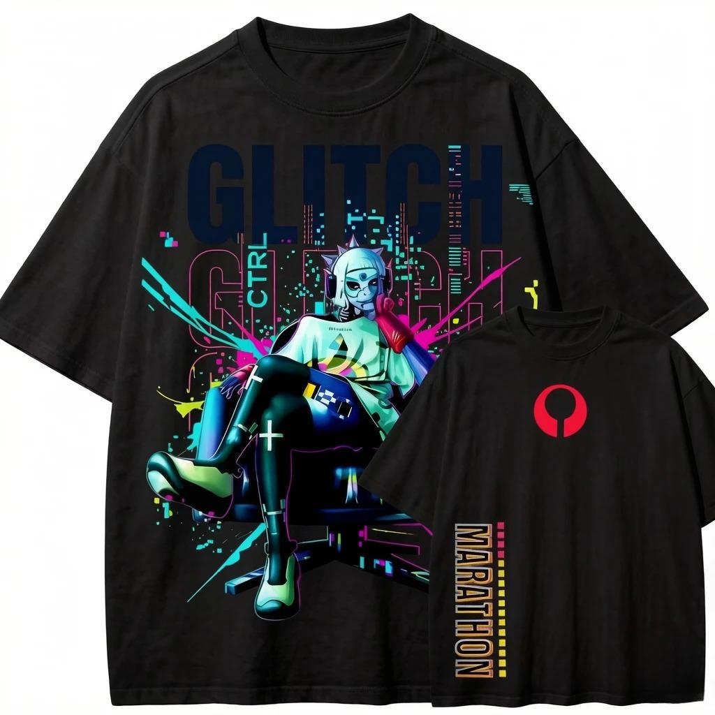 

Cyberpunk Neko Anime Girl Glitch Collage Double-Sided Oversized Tech Streetwear Unisex White T-Shirt 4XL