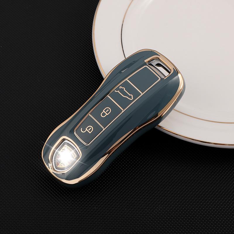 Gold Edge Key Cover for Porsche Cayenne, Macan, Panamera серый