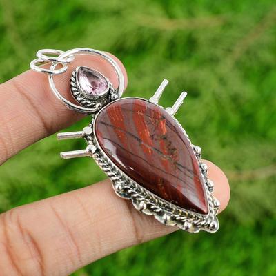 Natural Red Snakeskin Jasper Gemstone 925 Sterling Silver Pendant For Girls