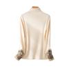 Women's Ethnic Embroidered Fleece T-shirt - Autumn/Winter Long Sleeve Half-High Collar