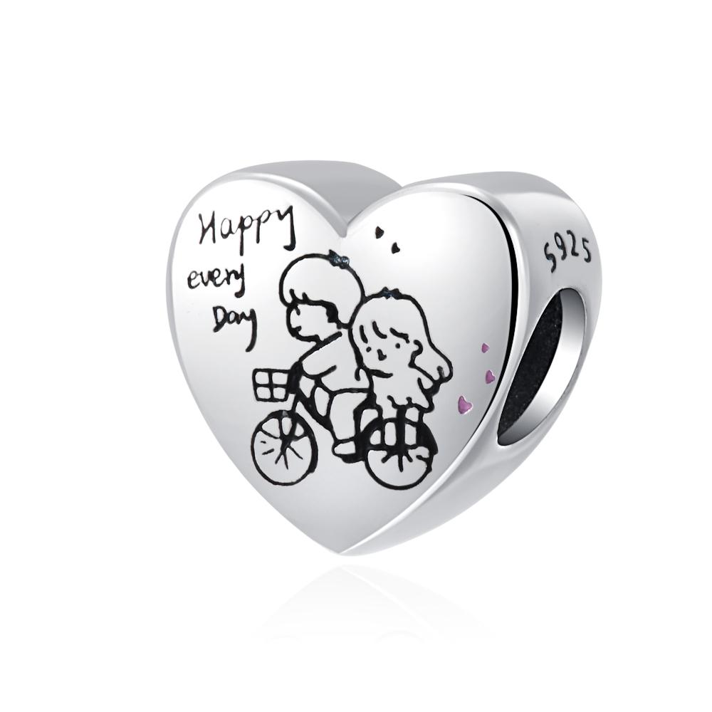 I Love You Valentine'S Day Sparkling Pink Diamond Love Copper Charm Beads Fit For Original Bracelets Diy Women'S Jewelry Gift