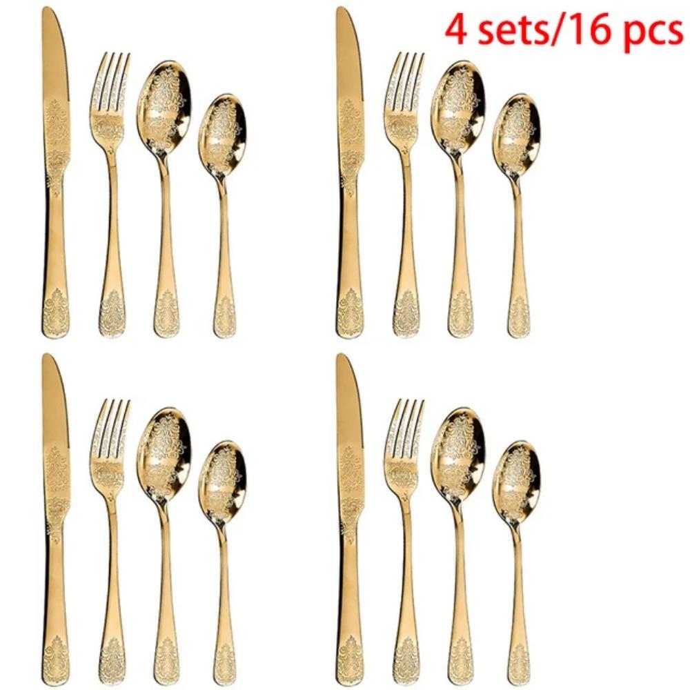 Stainless Steel Cutlery Set Portable Dinnerware Set Tableware Knife Fork Spoons Set Kitchen Utensils Sets Gift 1/2/4/8/16/24pcs