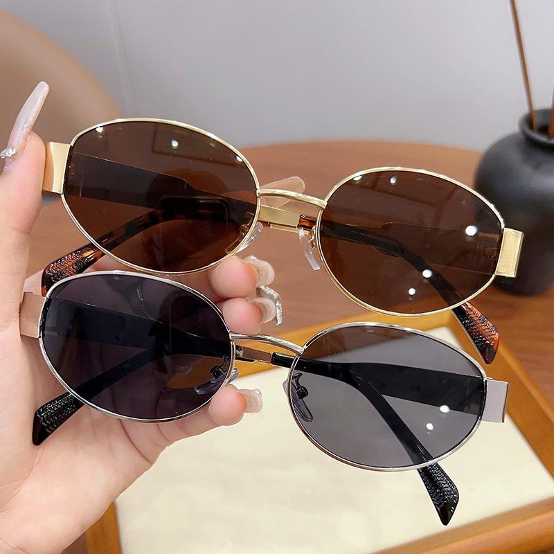 Sunglasses Women'S High Quality, Metal Oval Frame Sunglasses Tide Ins Style Personality Hip Hop Sunscreen Sunglasses