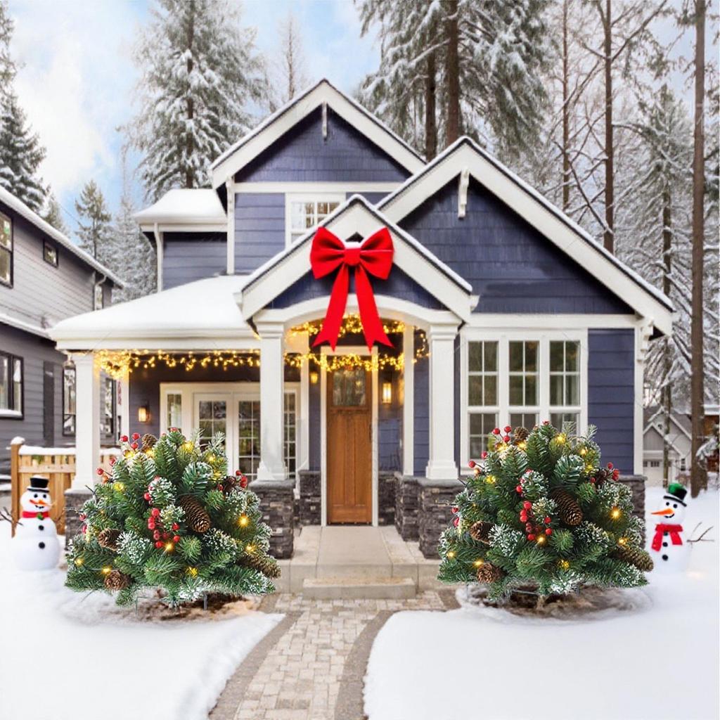 Ground Inserted Christmas Tree Garden Stakes Christmas Tree Stake With Cones, Red Berries Art Decoration Insert Signs Ground