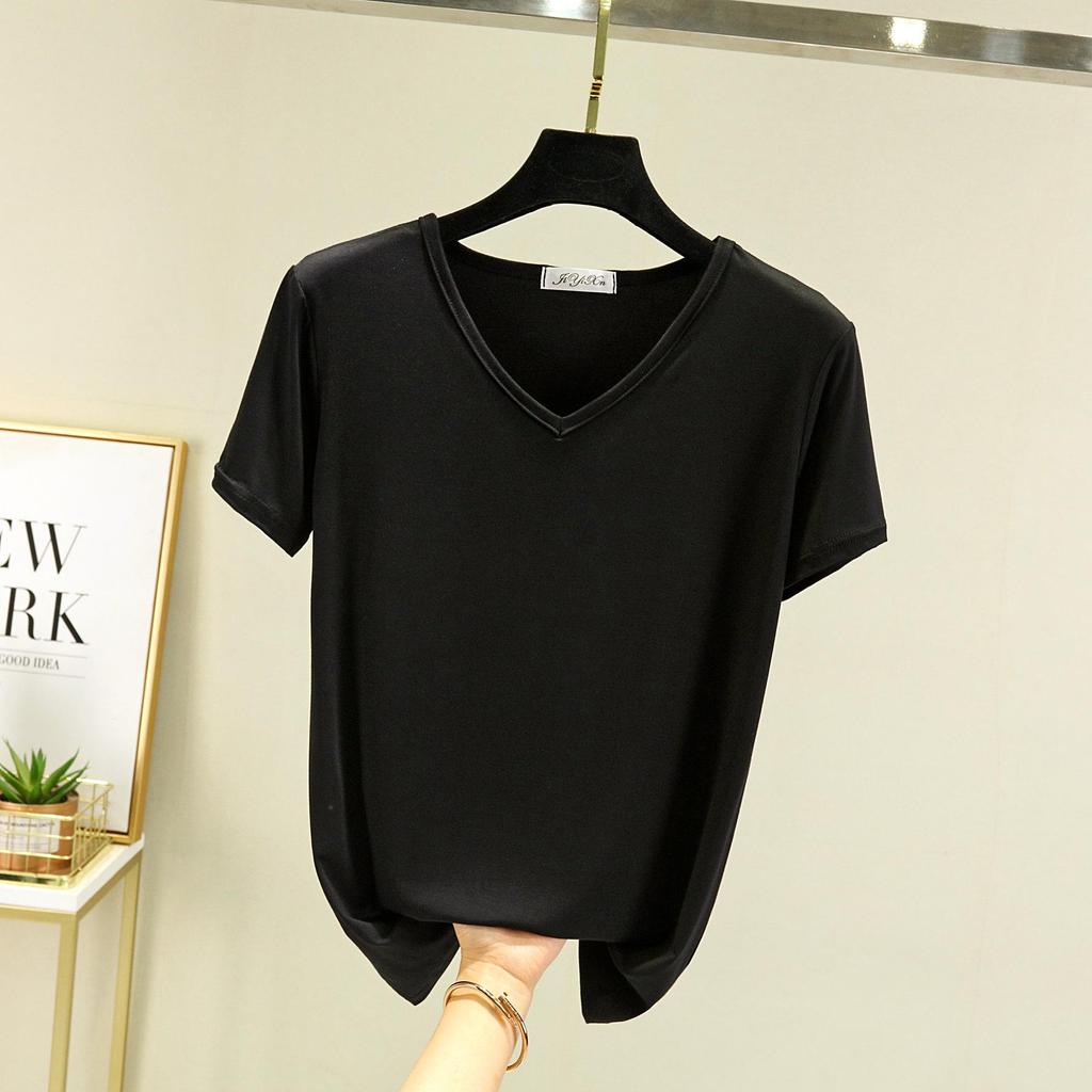 Women's Short-Sleeve Modal V-Neck White Ice Silk Loose T-Shirt