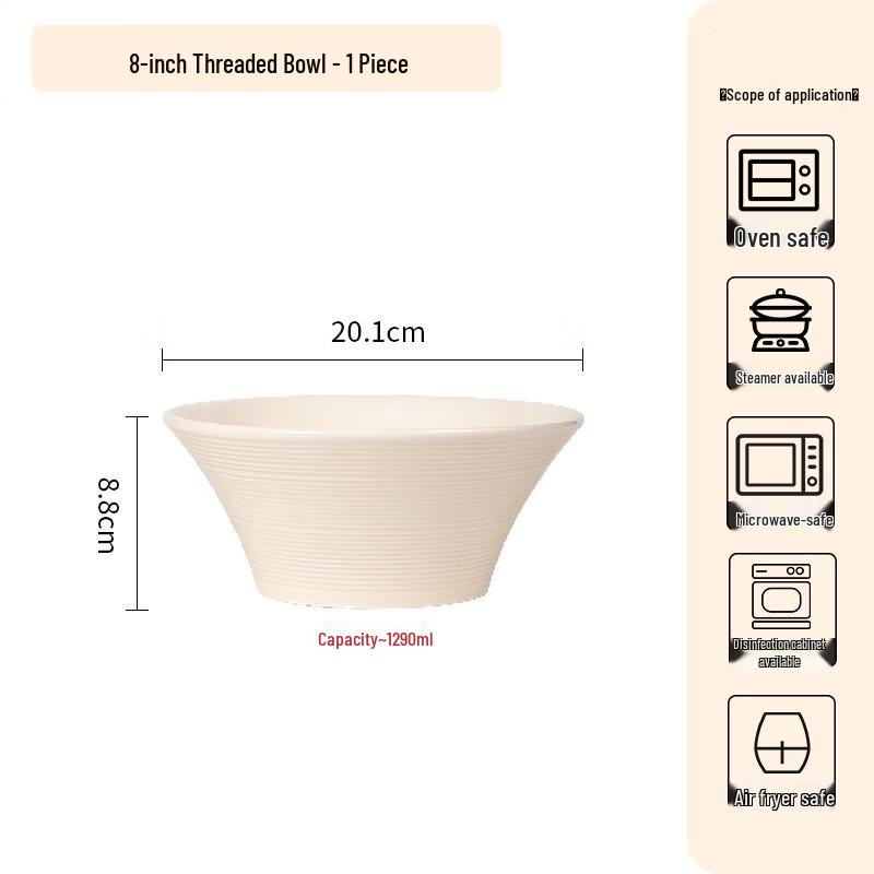Ceramic Bowl and Dinnerware Set 8-inch Threaded Bowl
