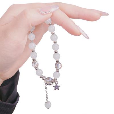 Imitation Opal  Beaded Bracelet  Light Luxury Elastic Bangle Simple Wrist Chain For Girl Women Jewelry Accessories