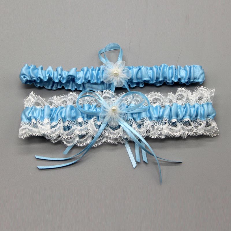 Bride's Lace Bow Garter in Milan Navy, Wine, Dark Red, or Rice White